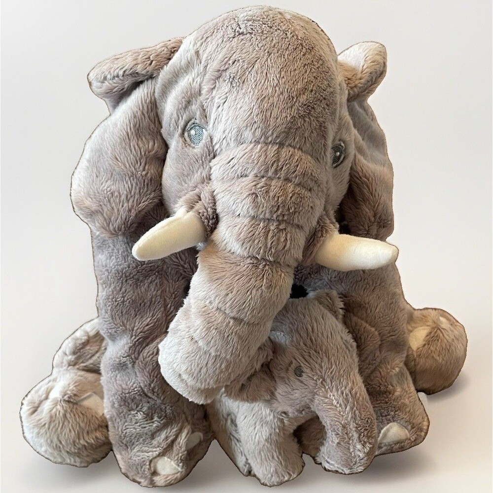Ikea Elephant Plush Leddjur Set of 2 Gray Stuffed Mom and Baby Animal 12 Inch